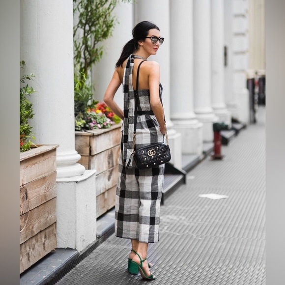 MOON RIVER Black and White Checked Linen Blend Jumpsuit M - Picture 1 of 7